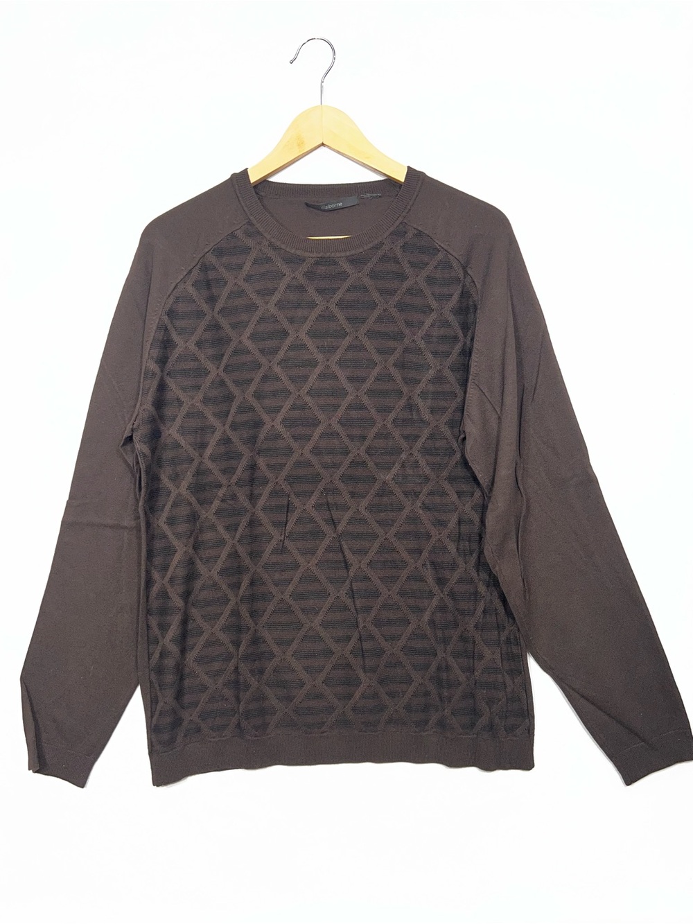 Liz Claiborne Men's Dark Brown Crewneck Geometric Knit Sweater